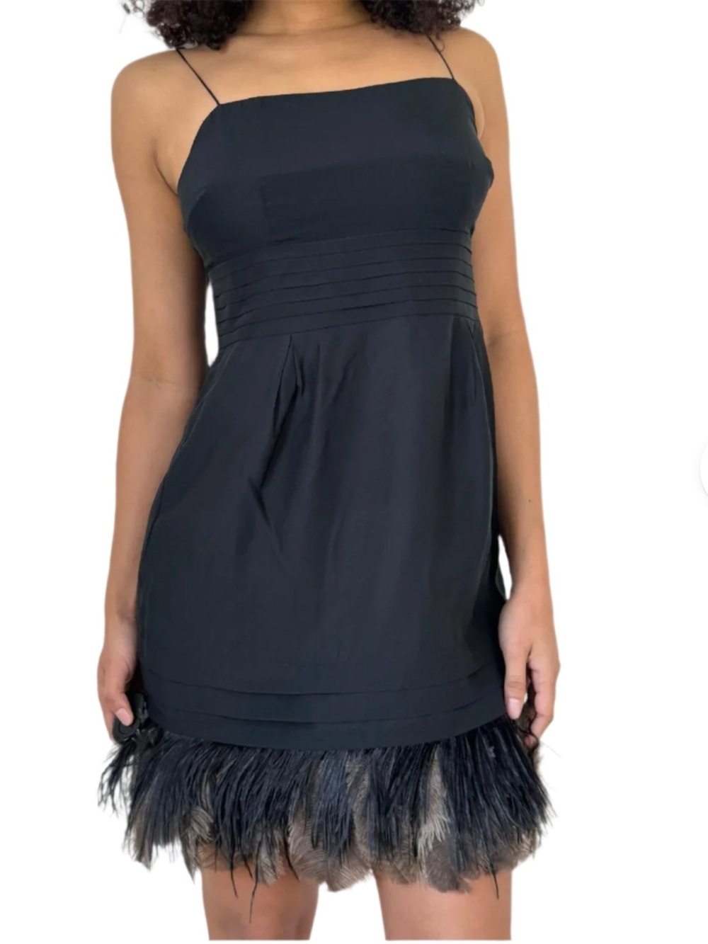 Juicy Couture silk feather sleeveless mini dress black size 2
